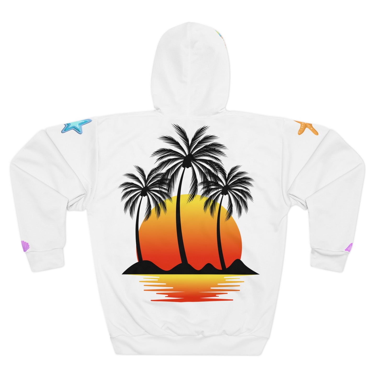 Sunset Palm Island Hoodie  Tropical Beach AOP Pullover